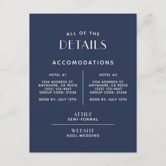 シンプル海軍ミニマルベージュ色結婚詳細囲い エンクロージャーカード (正面)