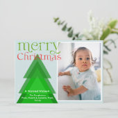 シンプル淡い色のクリスマスツリーモダンブルーのフォトカード シーズンカード (スタンド正面)