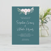 シンプル淡い色のピンクと緑のフローラグリ結婚ーン 招待状 (スタンド正面)