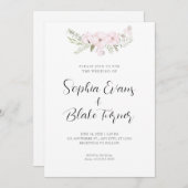 シンプル淡い色のピンクと緑のフローラホワ結婚イト 招待状 (正面/裏面)