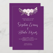 シンプル淡い色のフローラ紫結婚色 招待状 (正面/裏面)