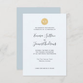 シンプル淡い色のモダン青金ゴールド結婚式招待状 招待状 (正面/裏面)