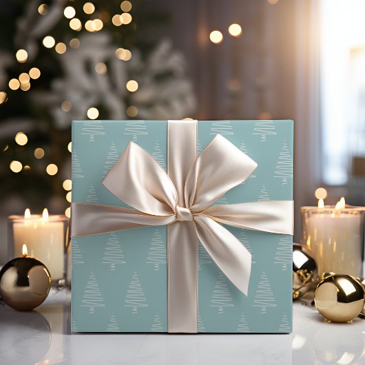 シンプル淡い色の青・緑・白のクリスマスツリー ラッピングペーパー