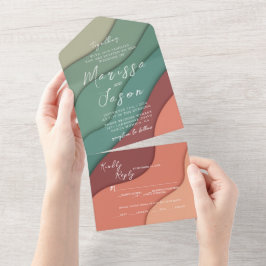 シンプル温エレガント色の結婚色 オールインワン招待状