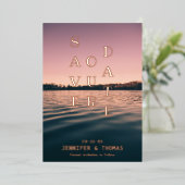 シンプル湖の風景の日付を保存  箔招待状 (立ち正面)