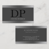 シンプル濃い灰色の背景と銀ストライプ色 名刺 (正面/裏面)