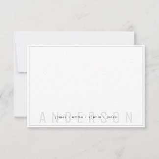 シンプル濃い緑と灰色の縁ど家族の姓 ノートカード