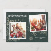 シンプル濃エレガント緑2フォトフレームファミリ シーズンカード (正面)