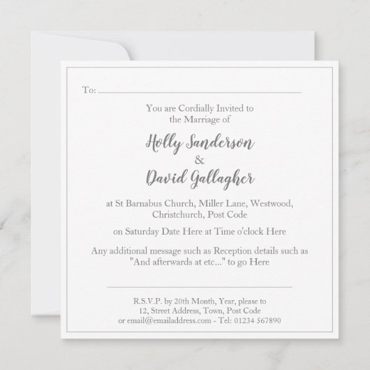 シンプル灰色と白の結婚式 招待状 (裏面)