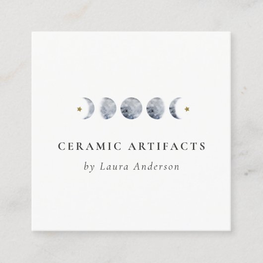 シンプル灰色の月の月相の水色 スクエア名刺 (正面)