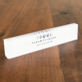 シンプル灰色の月の月相の水色 デスクネームプレート (側面)