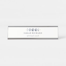 シンプル灰色の月の月相の水色 デスクネームプレート