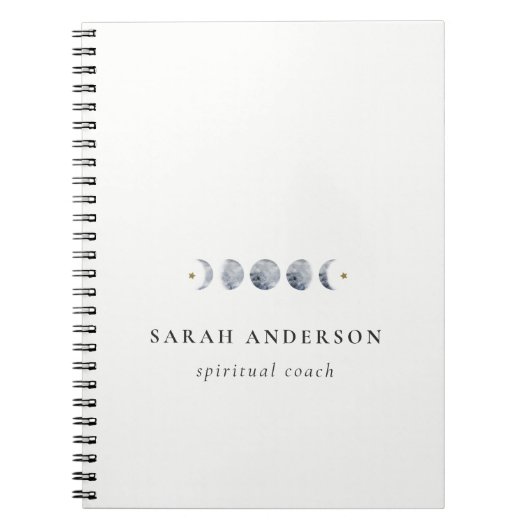 シンプル灰色の月の月相の水色 ノートブック (正面)