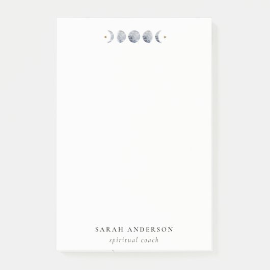 シンプル灰色の月の月相の水色 ポストイット (正面)