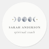 シンプル灰色の月の月相の水色 ラウンドシール (正面)