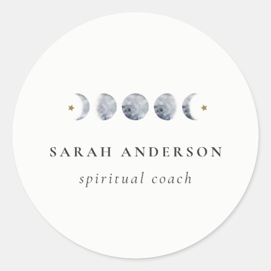 シンプル灰色の月の月相の水色 ラウンドシール (正面)