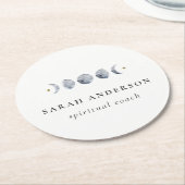 シンプル灰色の月の月相の水色 ラウンドペーパーコースター (アングル)