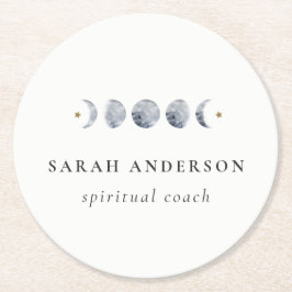 シンプル灰色の月の月相の水色 ラウンドペーパーコースター