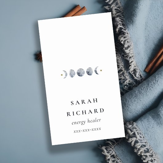 シンプル灰色の月の月相の水色 名刺
