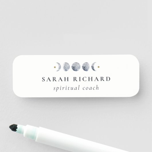 シンプル灰色の月の月相の水色 名札 (インサイチュ)