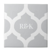 シンプル灰色の白いトレリスとモノグラムパターン(の模様が)ある タイル (正面)