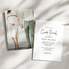 シンプル無モダンベビー性リビールフォト 招待状