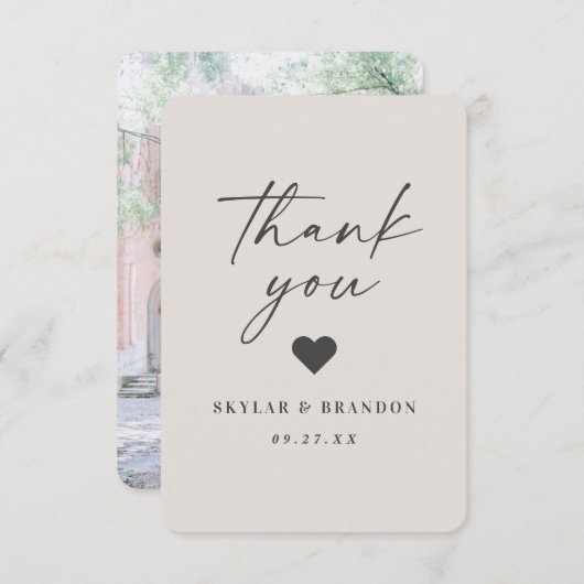 シンプル無地のカラーガーデニアオフホワイト結婚ズ サンキューカード (正面/裏面)