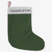 シンプル無地の色パーソナライズされた名 |緑グレー スモールクリスマスストッキング (正面)