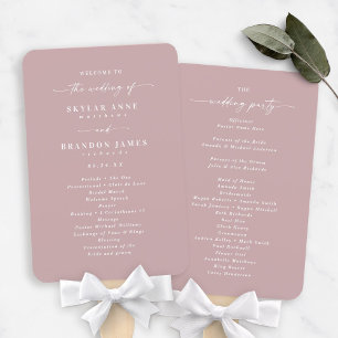 シンプル無地のDusty Mauveの結婚式プログラム ハンドファン