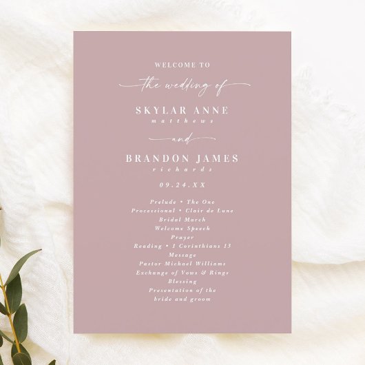 シンプル無地のDusty Mauveの結婚式プログラム プログラム