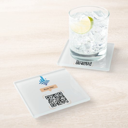 シンプル無料Wi-Fi QRコード ガラスコースター (アングル)