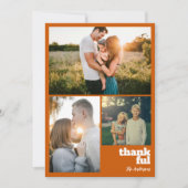 シンプル焼けオレンジ感謝祭3フォトコラージュ シーズンカード (正面)