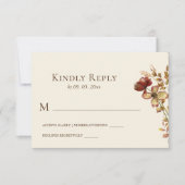 シンプル焼けオレンジ色の野花結婚フローラ 出欠カード (正面)