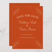 シンプル燃えたオレンジと金ゴールド葉のデザイン 招待状 (正面/裏面)