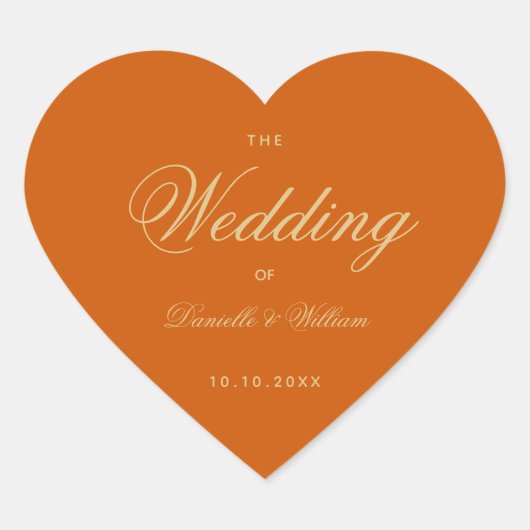 シンプル燃えた結婚オレンジのエレガント書 ハートシール (正面)