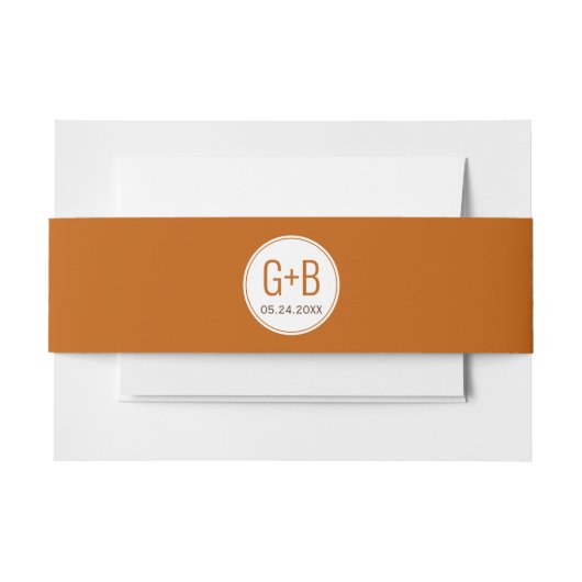 シンプル燃エレガントオレンジイニシャル結婚ズ 招待状ベリーバンド (正面例)