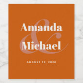 シンプル燃焼オレンモダンジミニマ結婚リスト ワインラベル (シングルラベル)