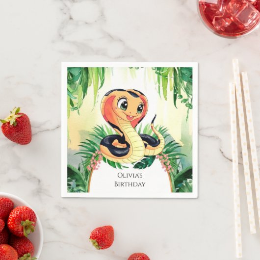 シンプル爬虫類ヘビ誕生日 スタンダードカクテルナプキン (インサイチュ)