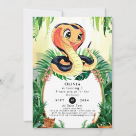 シンプル爬虫類ヘビ誕生日 招待状