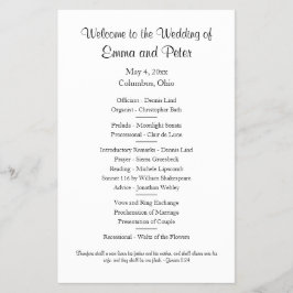 シンプル片面ハーフシート紙結婚式 プログラム チラシ