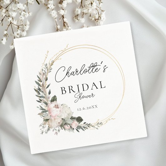 シンプル牡丹、ユーカリ、ブライダルシャワー スタンダードカクテルナプキン