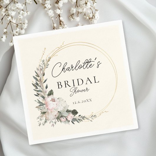 シンプル牡丹、ユーカリ、ブライダルシャワー スタンダードカクテルナプキン