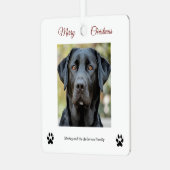 シンプル犬の写真メリークリスマスホワイト メタルオーナメント (正面左)