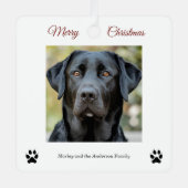 シンプル犬の写真メリークリスマスホワイト メタルオーナメント (正面)