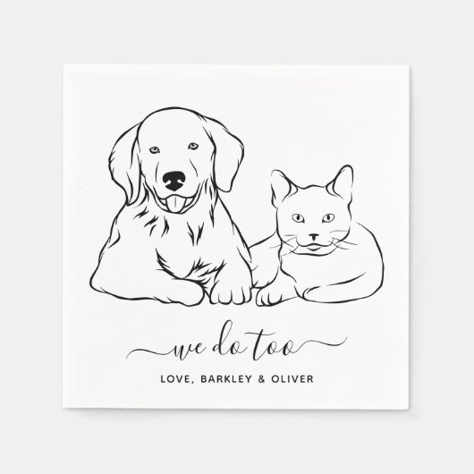 シンプル犬の猫のペットカスタマイズのことをし結婚すぎる スタンダードカクテルナプキン (正面)