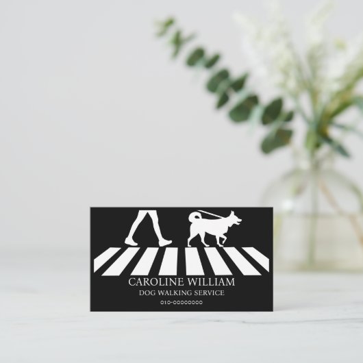 シンプル犬歩く画像ペットサービス 名刺 (スタンド正面)