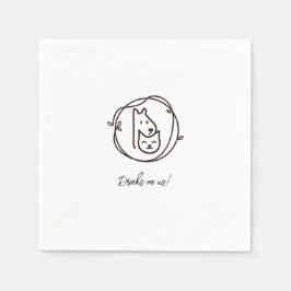 シンプル猫と犬のラインアートカクテルナプキン スタンダードカクテルナプキン