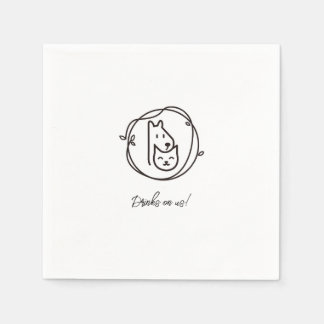 シンプル猫と犬のラインアートカクテルナプキン スタンダードカクテルナプキン