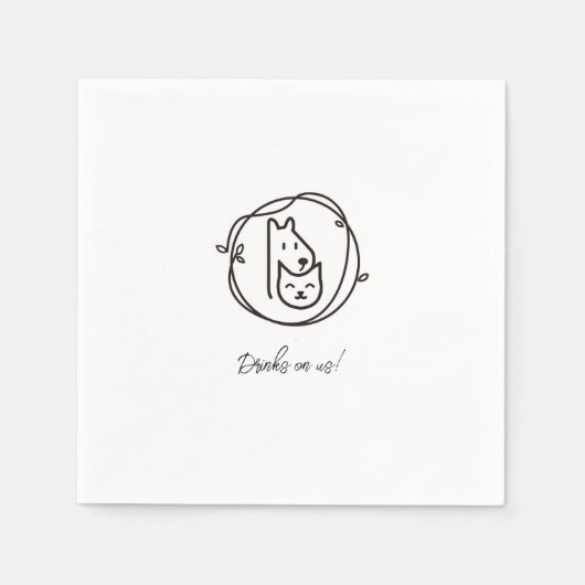 シンプル猫と犬のラインアートカクテルナプキン スタンダードカクテルナプキン (正面)