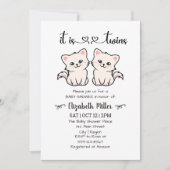 シンプル猫ツイン男の子ベビーシャワー 招待状 (正面)